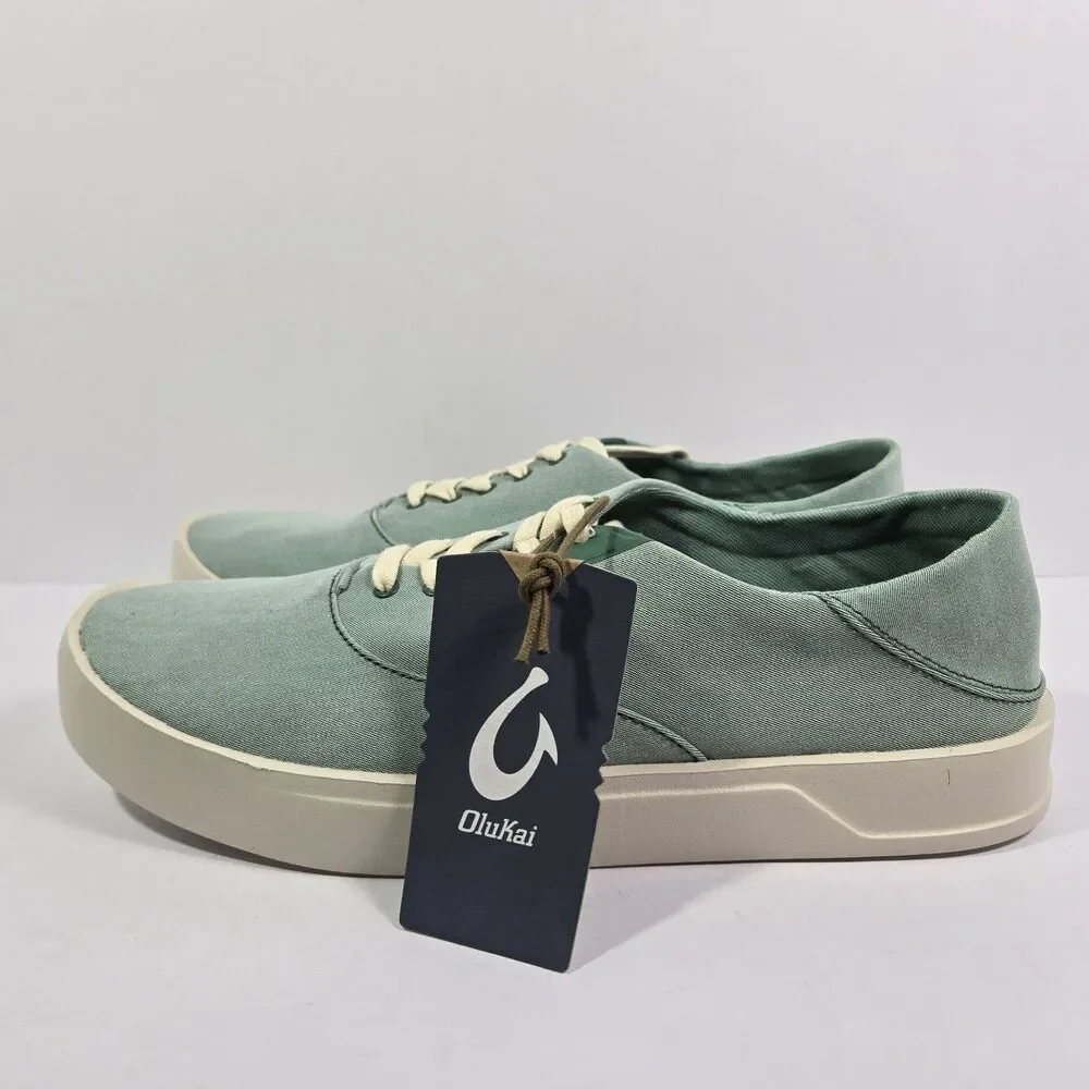 OluKai Tradewind Bamboo Mint Off White Canvas Lace Up Sneakers Shoes Mens 11
